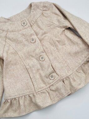 Girls Ruffle Tweed Blazer Jacket Wool Beige Tan Cottage Cute 2T-3T